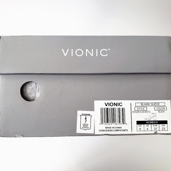 Vionic Black Suede Strappy Stacked Block Heel Blaire Sandals Heels New 6 6.5 - Picture 13 of 15